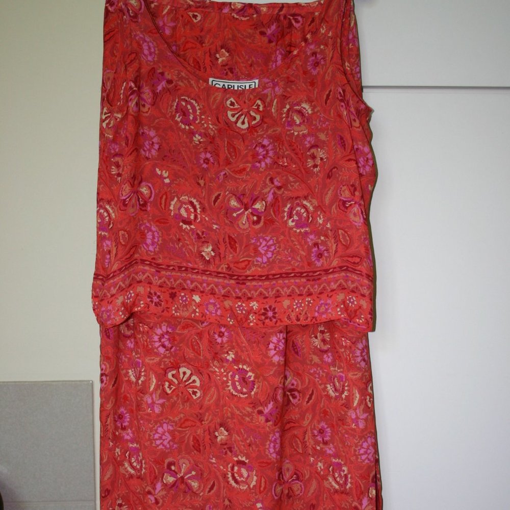 CARLISLE Size 8 Two-Piece 100% Silk Coordinating Print Tank + Maxi Skirt/Lined